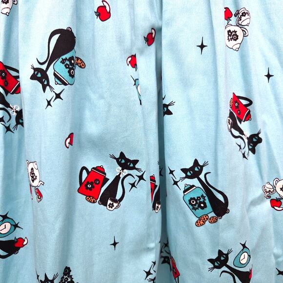 VooDoo Vixen Kitchen Kitten Betty Dress Size L 8 New Blue Fit Flare Cats Retro - Picture 6 of 10